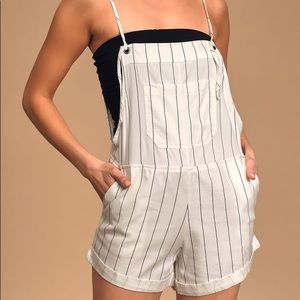 Billabong White Striped Overalls - Size L